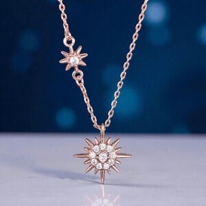 Rose Gold Plated and S925 Silver North Star Moissanite Pendant Necklace. New.